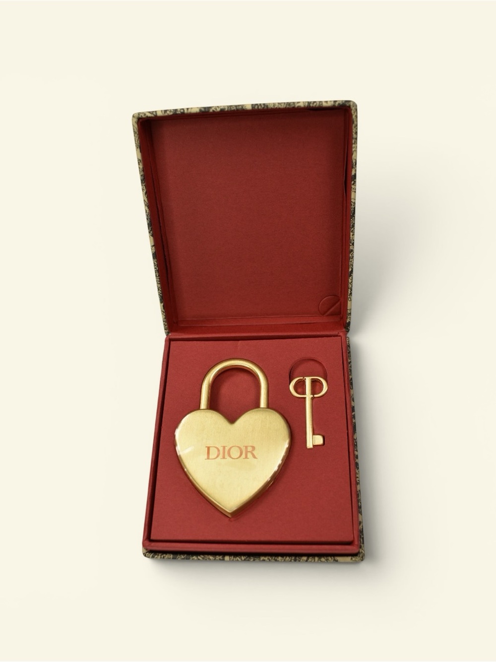 Dior Gold Heart Padlock with Key in Red Presentation Box